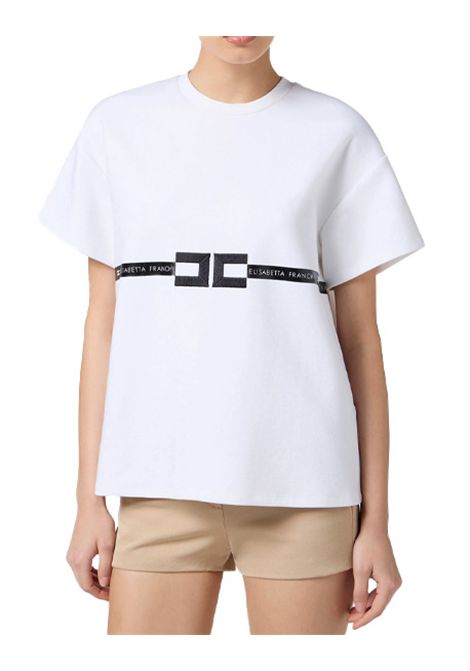 T-shirt ELISABETTA FRANCHI donna MA02256 Bianca over cotone maniche corte logo a contrasto ELISABETTA FRANCHI | T-shirt | MA02256270